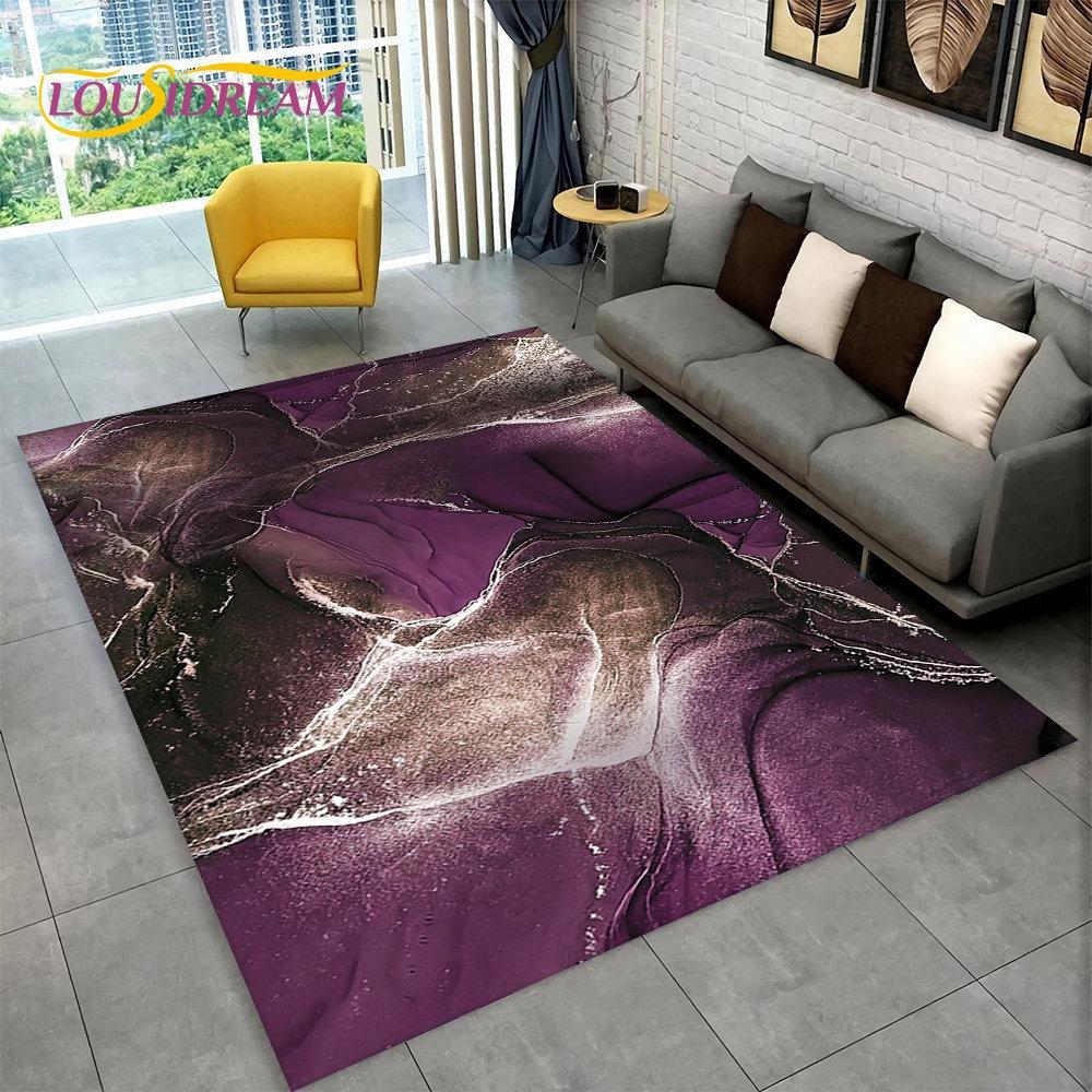 Nordic Blue Golden Colour Marble Geometric Area Rug Carpet Rug for Living Room Bedroom Sofa Doormat Decor Non-slip Floor Mat