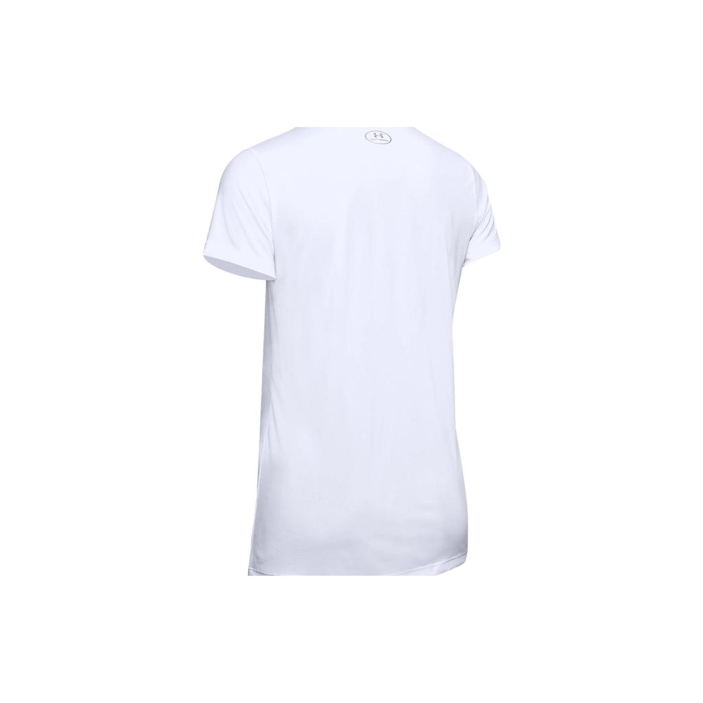 Under Armour Solid Color V-Neck Short Sleeve T-Shirt Women Tops Silver 1255839-100