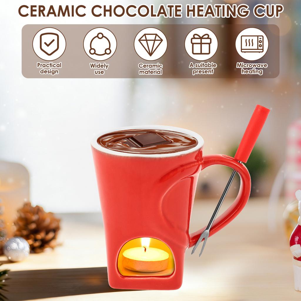 Caneca de Fondue de Chocolate Derretido Cerâmica Queijo Manteiga Aquecedor Panela Canecas de Chocolate Derretido com Garfo Vela Kit Derretedor de Fondue para Casa