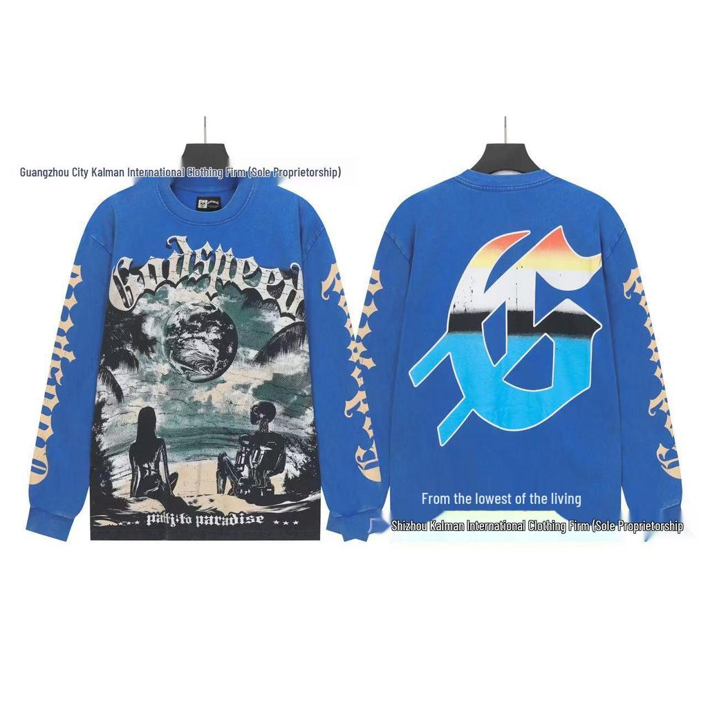 Godspeed Skull Rock Retro Pure Cotton Hoodie - Autumn/Winter American Style Streetwear for Men