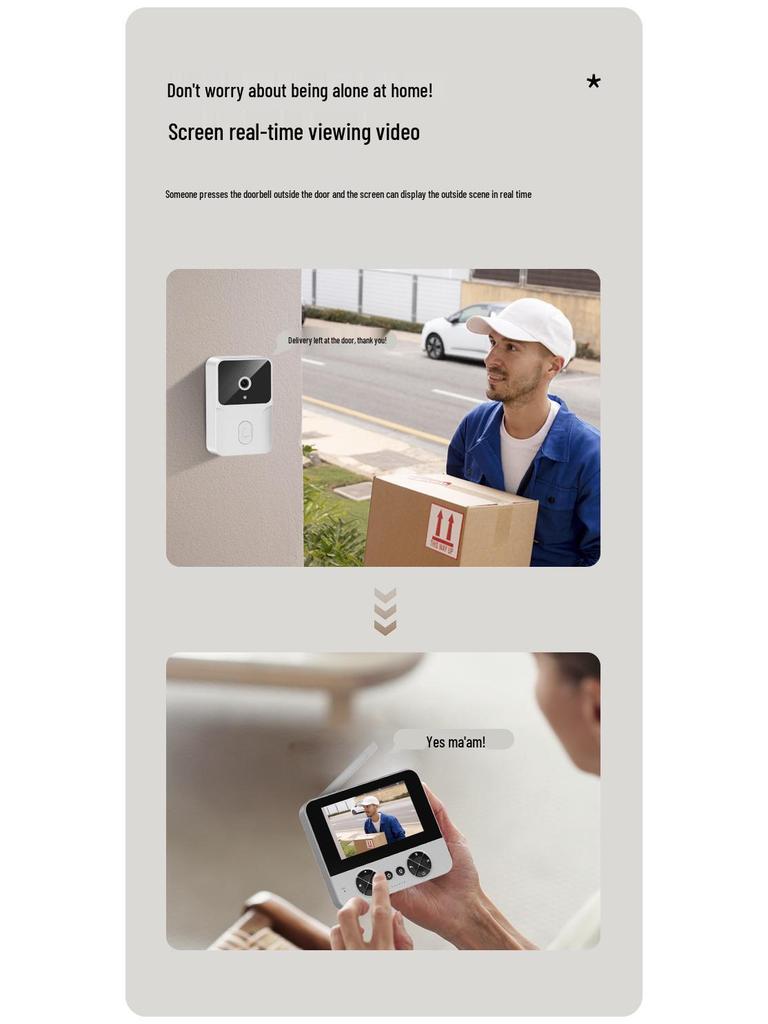 Smart Wireless Doorbell with Wide-Angle Camera and Display for Anti-Theft Door Monitoring