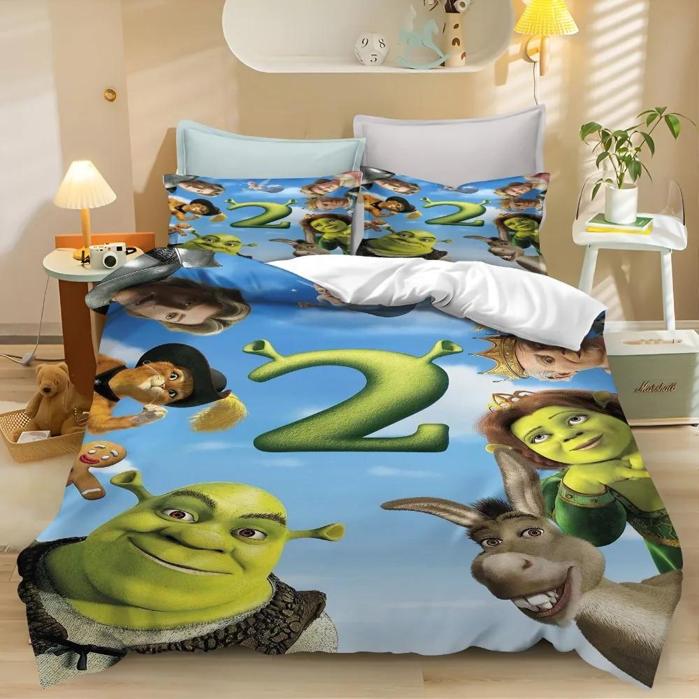 Cartoon Duvet Cover S-Shrek Pillowcase BeddingBoyGirl BedroomDecoration ChildrenGift Single Double Largebed SizeZip Duvet Cover