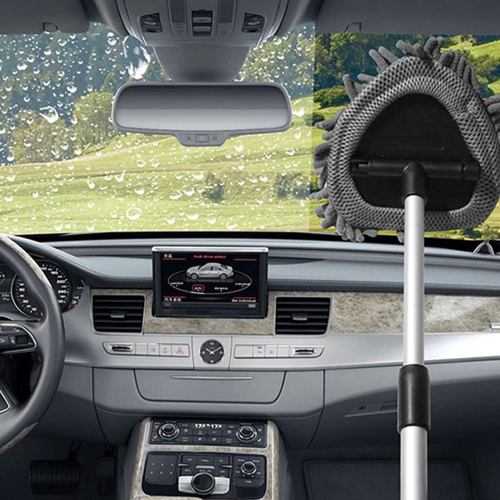 Car Windshield Cleaner Tool, Vehicle Window Cleaner With Extendable Handle & 3 Reusable And Washable Pads, Auto Glass Wash Brush Accessories,