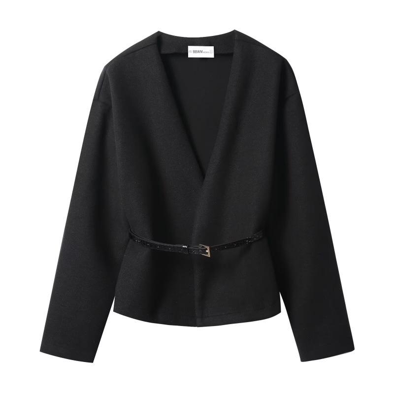 

European & American Women s Fashion Casual Soft Outerwear with Belt M чёрный