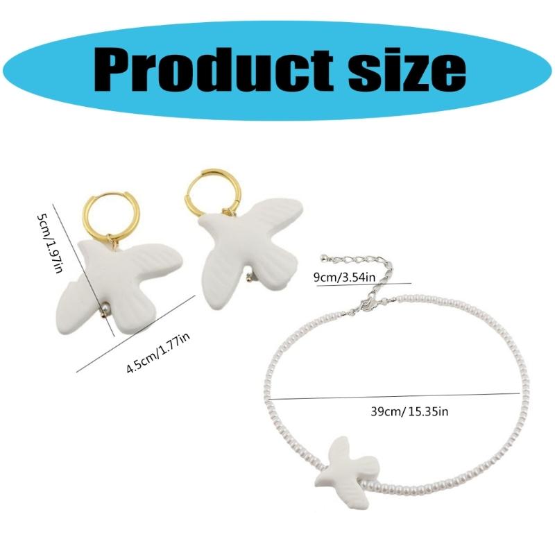 Elegant White Peace Doves Necklace Symbolizing Love and Hope Stylish Drop Earrings Suitable for Women and Girls Present