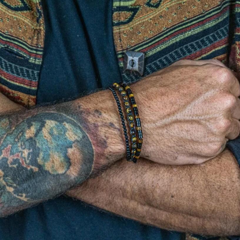 3Pcs/Set Beaded Men Bracelet Braided Rope Brass 4mm Natural Onyx Tiger Eye Stone Adjustable Male Charms Wrist Jewelry Pulseria