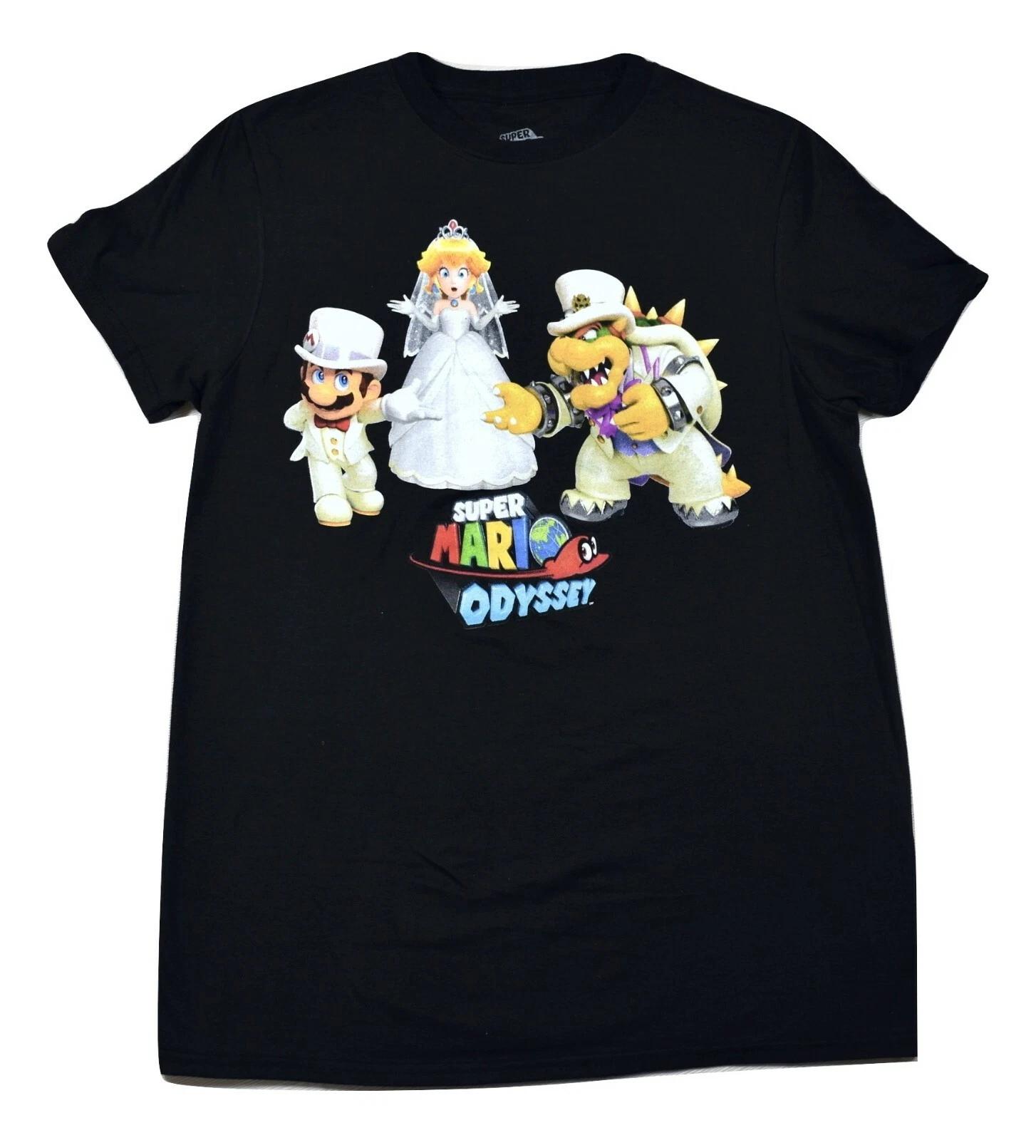 Bioworld Super Mario Odyssey Mens Mario Princess Peach Bowser Wedding Shirt S,XL L