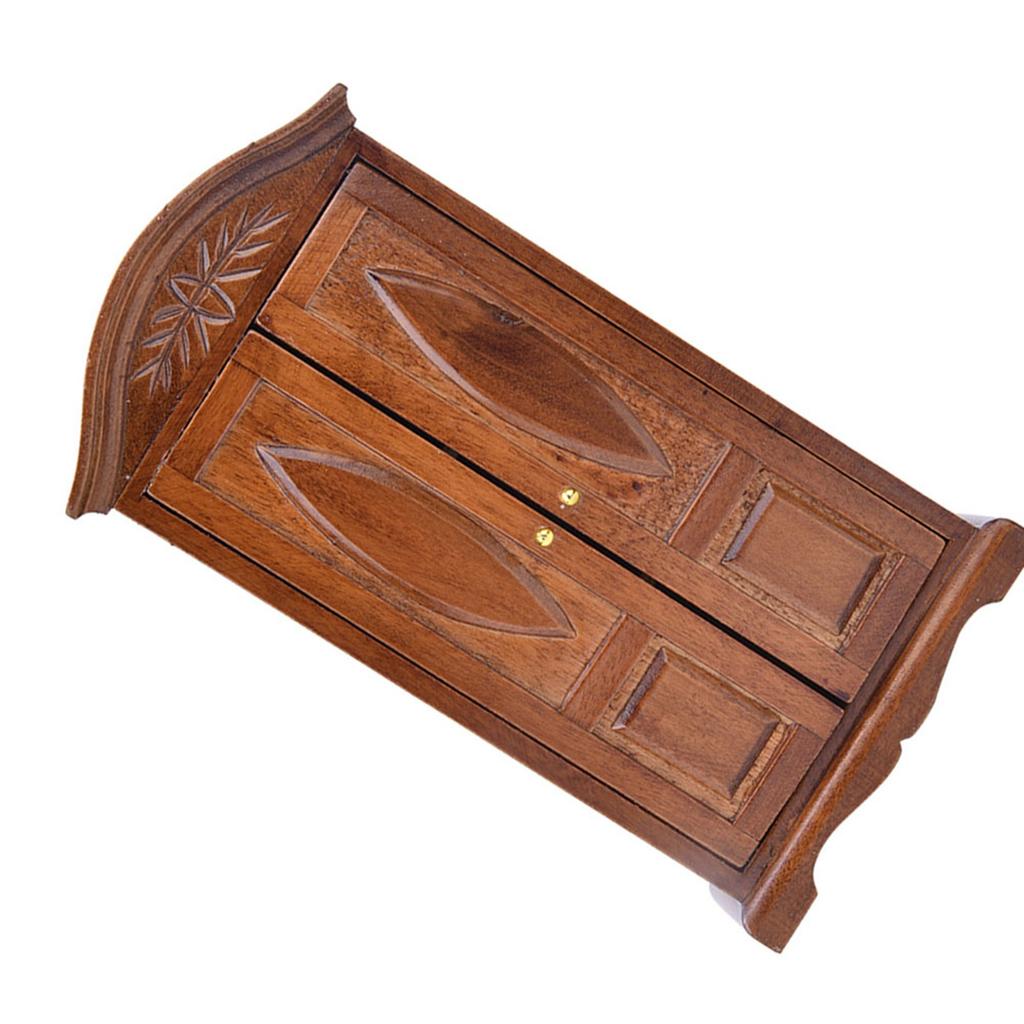 1:12 Scale Mini Vintage Wooden Double Door Closet Wardrobe Dolls House Accessory Dollhouse