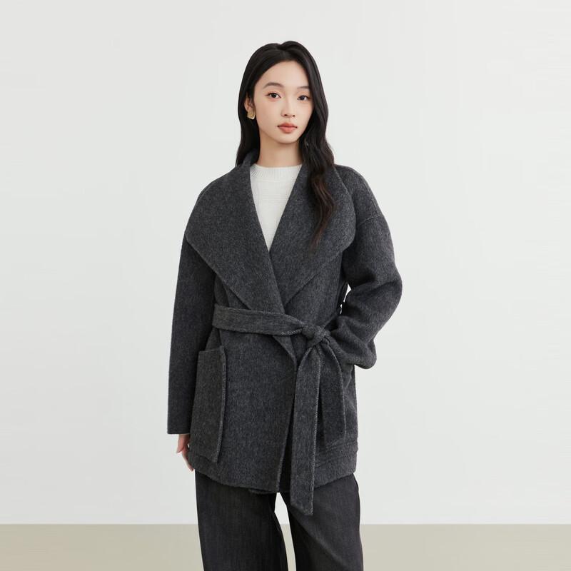 

Elva s Island Women s Wool Blend Lapel Belted Coat L