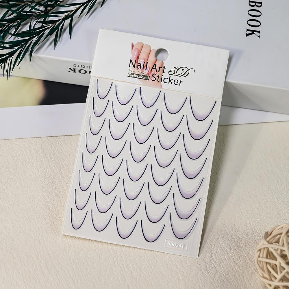 1pcs Gold Glitter French Design Nail Stickers White Silver Curve Lines Stripe Wave Nail Decals Slider Reflective Manicure Wraps