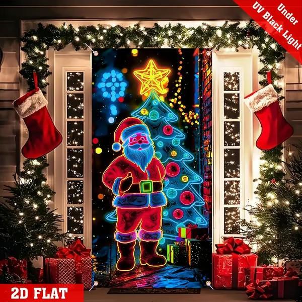 Christmas UV Fluorescent Door Banner/cover Background/holiday Party Decoration/Christmas Decorative Hanging Cloth