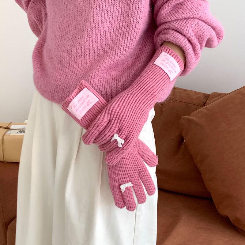 Mi Ling Winter Warm Rabbit Fur Knitted Gloves with Bow 1
