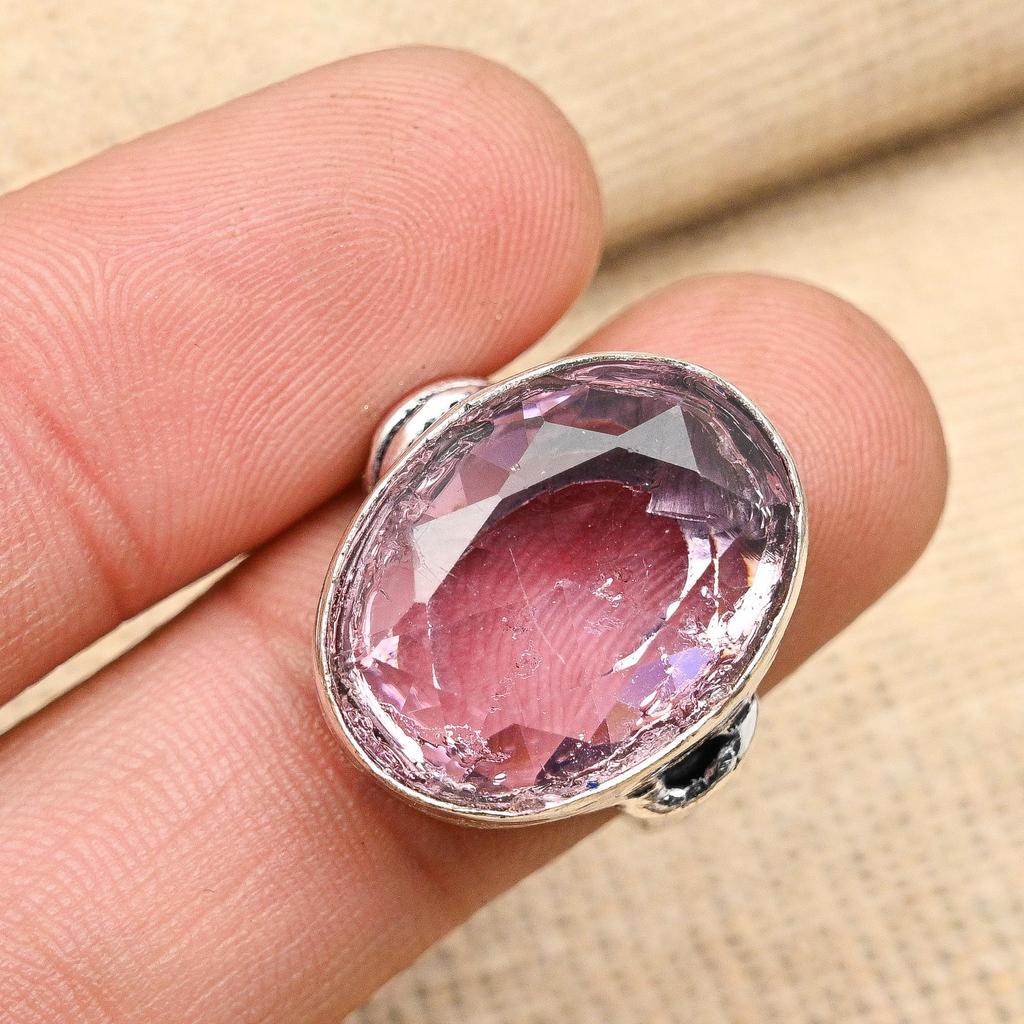 AAA+ Pink Kunzite Gemstone Håndlaget 925 Sterlingsølv smykkering for henne