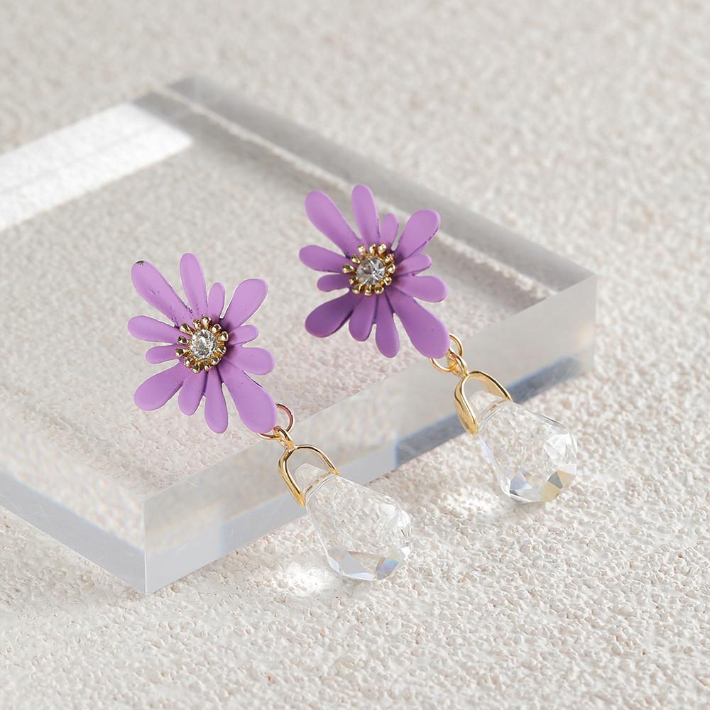 Adorable Petite Floral Earrings Trendy Chic Violet Flower Jewelry For Women