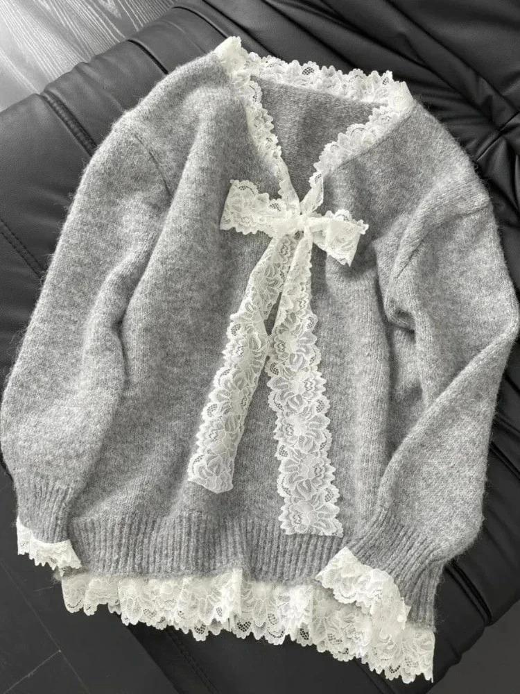 Autumn Winter Woman Korean Fashion Cute Pullover Sweet 2000s Sweater Elegant Oversize Knitwears Designer Aesthetic Chic Coquette