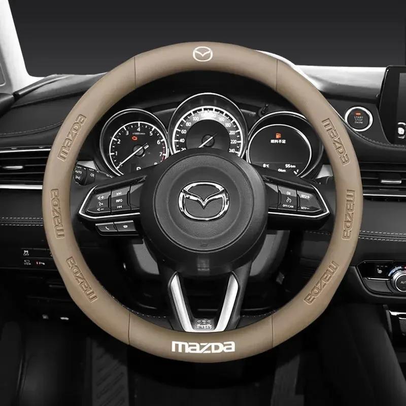 For Mazda 2 3 5 6 BL BM GJ Atenza Axela Demio CX-3 CX3 CX-5 CX5 CX7 CX-7 CX-9 CX8 MX-5 Car 3D Logo Leather Steering Wheel Cove FF25