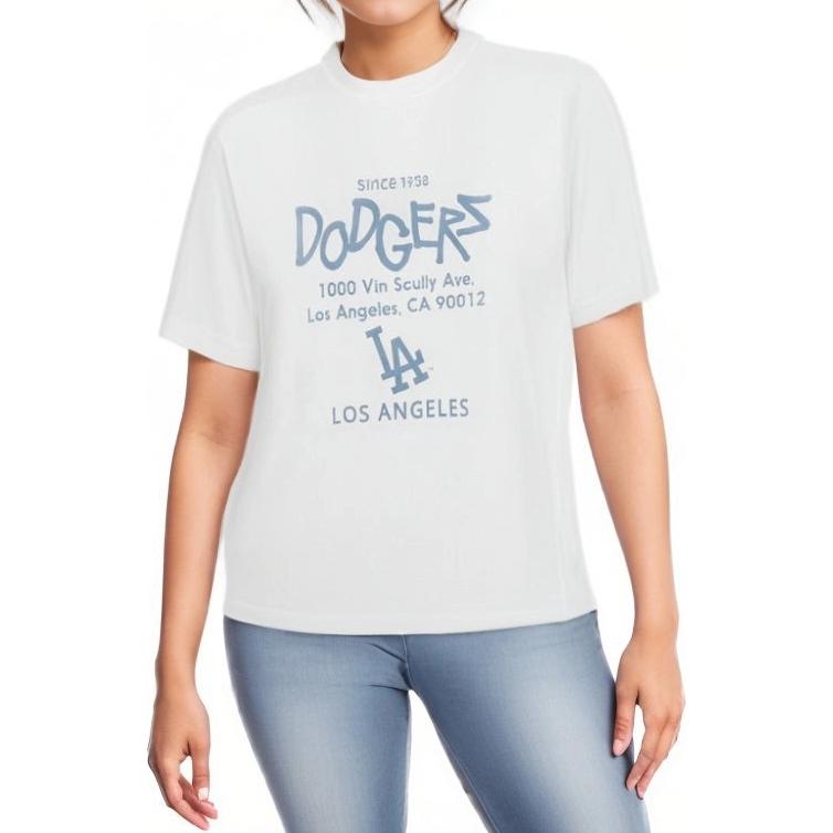MLB Los Angeles Dodgers Lettering Logo Print Loose Fit Crew Neck Short Sleeve T-Shirt Unisex t-shirts White 3ATSB2243-07WHS