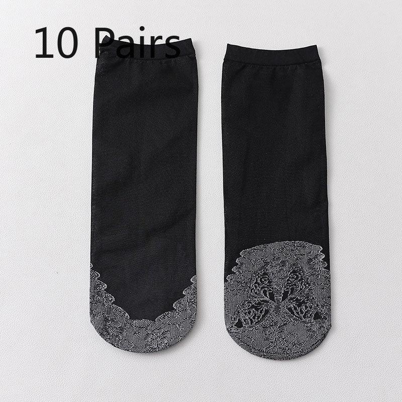 

10 пар женских летних тонких нескользящих износостойких чулок-масок из шелка с защитой от зацепок 10 Pairs чёрный