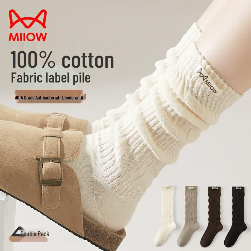 Mao Ren Women s 100% Cotton Antibacterial Mid-Calf Socks One Size