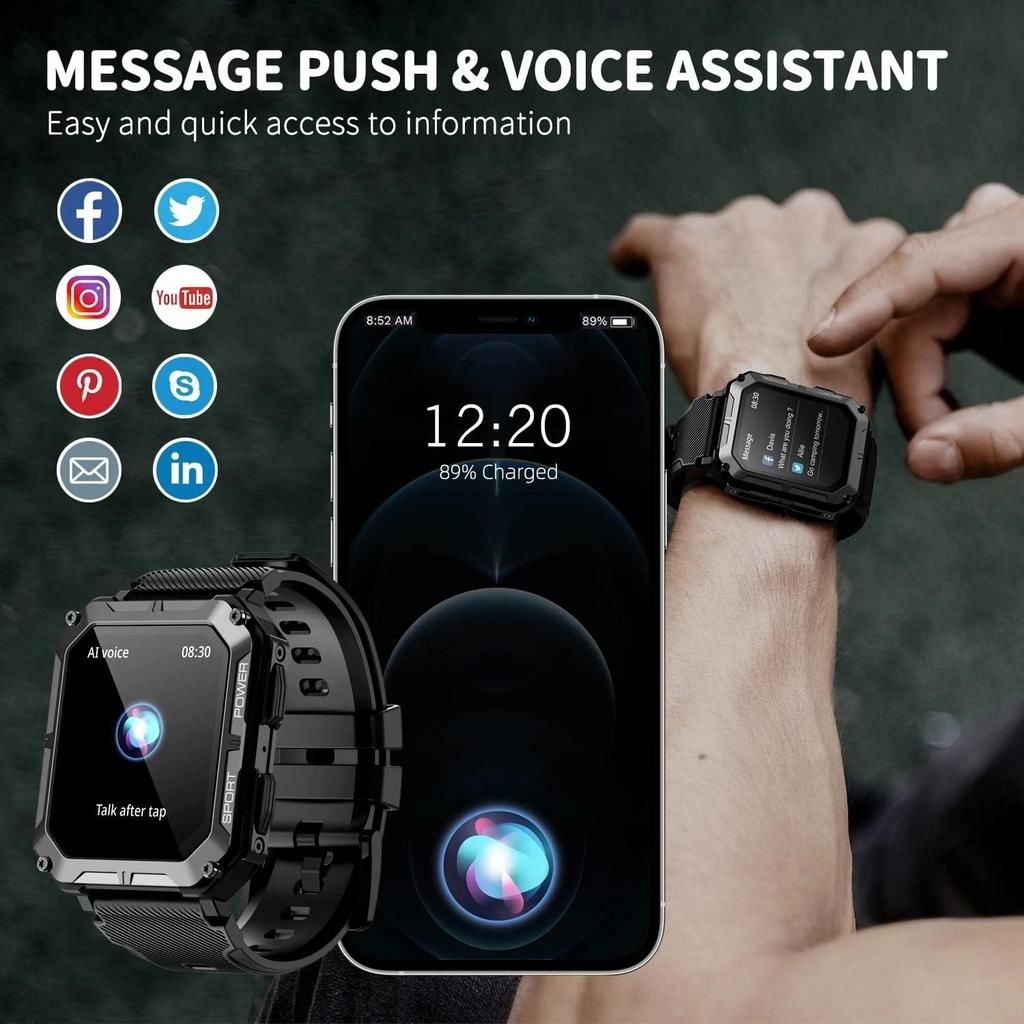 C20 PRO Smartwatch Mannen Bluetooth Bellen Buitensporten 1,83 inch Groot Scherm Spraakassistent Fitness C20Pro Smartwatch
