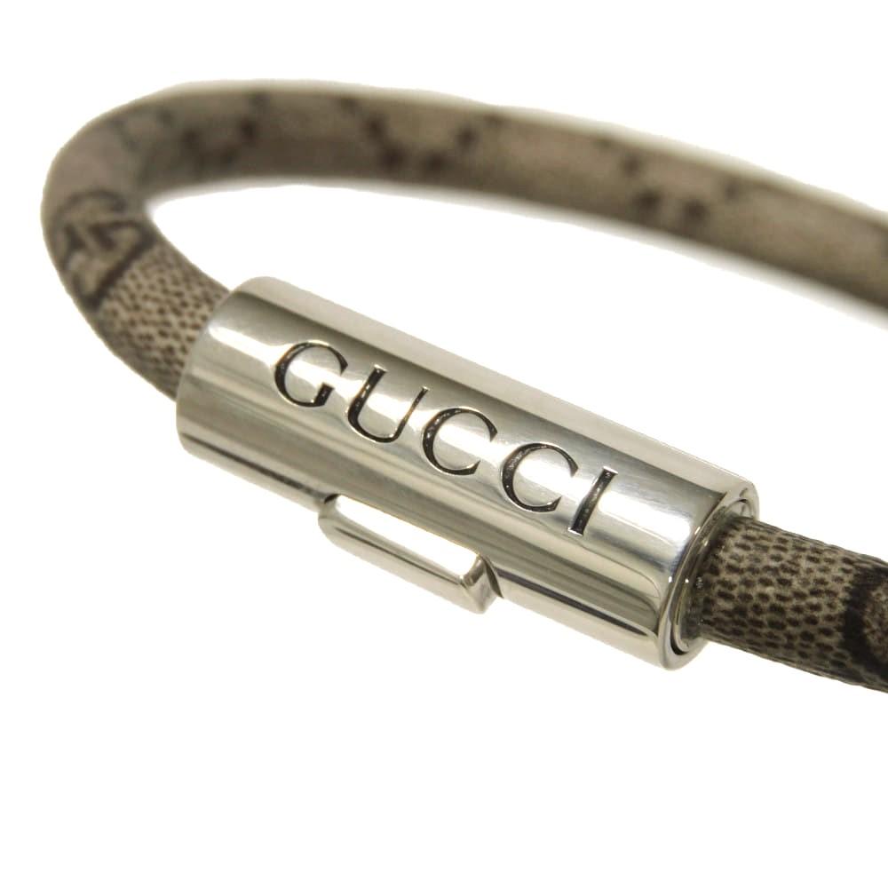 Used GG Supreme Bracelet 9539 797156 JAAGE 8163 7986 17 Double G Ebony Cord Ag925 Sterling Silver Logo Beige Unisex