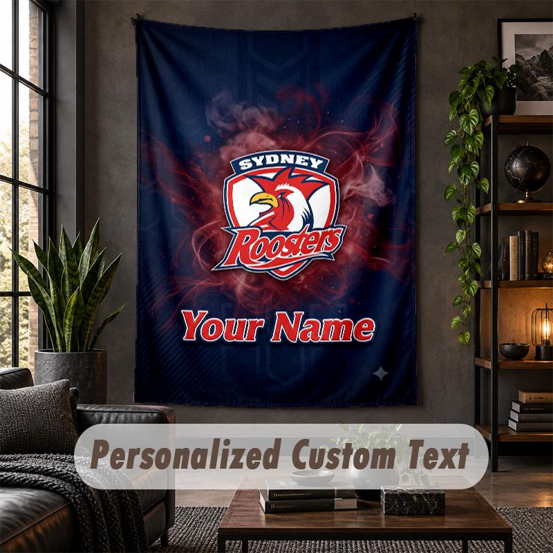 Personalized Wall Tapestry,Sydney Roosters Custom Text, Soft Fabric Wall Art For Indoor Decoration