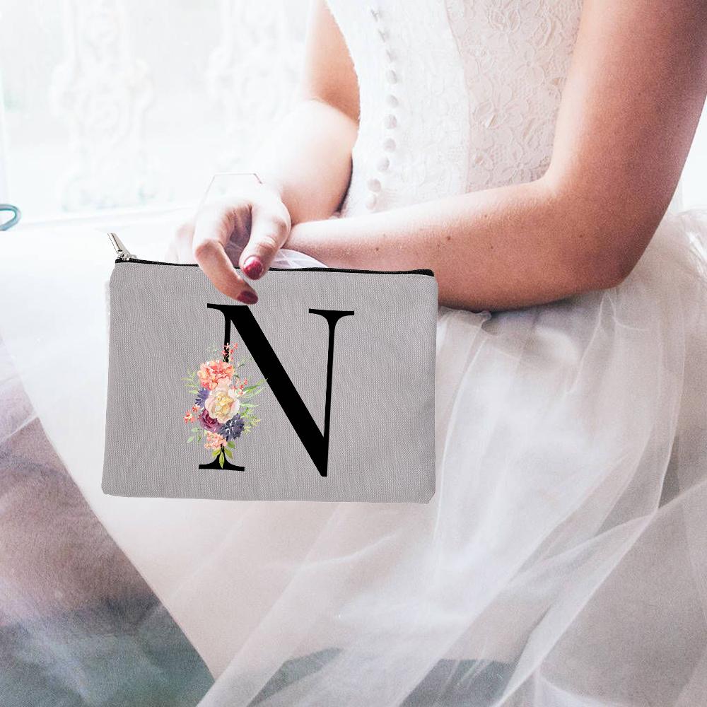 26 Lettere dell'Alfabeto Inglese Sposa Sacchetti Cosmetici con Zip Lettere Fiori Organizzatore Custodia Trucco da Viaggio per Donna Articoli da Toeletta Regali per Donna