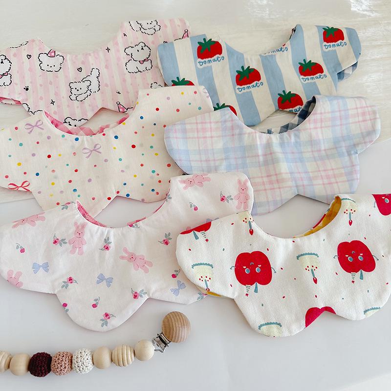 Korean Style Double-Sided Gauze Baby Drool Bib - Newborn Petal Design, Breathable