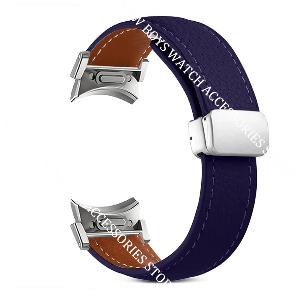 Kožený pásek bez mezer pro Samsung Galaxy Watch 7/6/5 40mm 44mm 6 Classic 47mm 43mm Řemínek Quick Fit Bílý magnetický pásek s D-přezkou