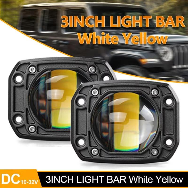 3 Inch 8D LED Lens Driving Work Light 30W Dual Color Flush Mount Fog Lamp Square Round For Off Road 4x4 Truck SUV ATV Motorcycle