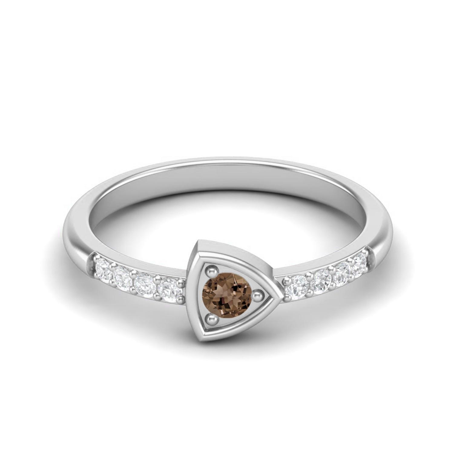 3mm Round Smoky Quartz 925 Sterling Silver Solitaire Triangle Women Wedding Ring 5