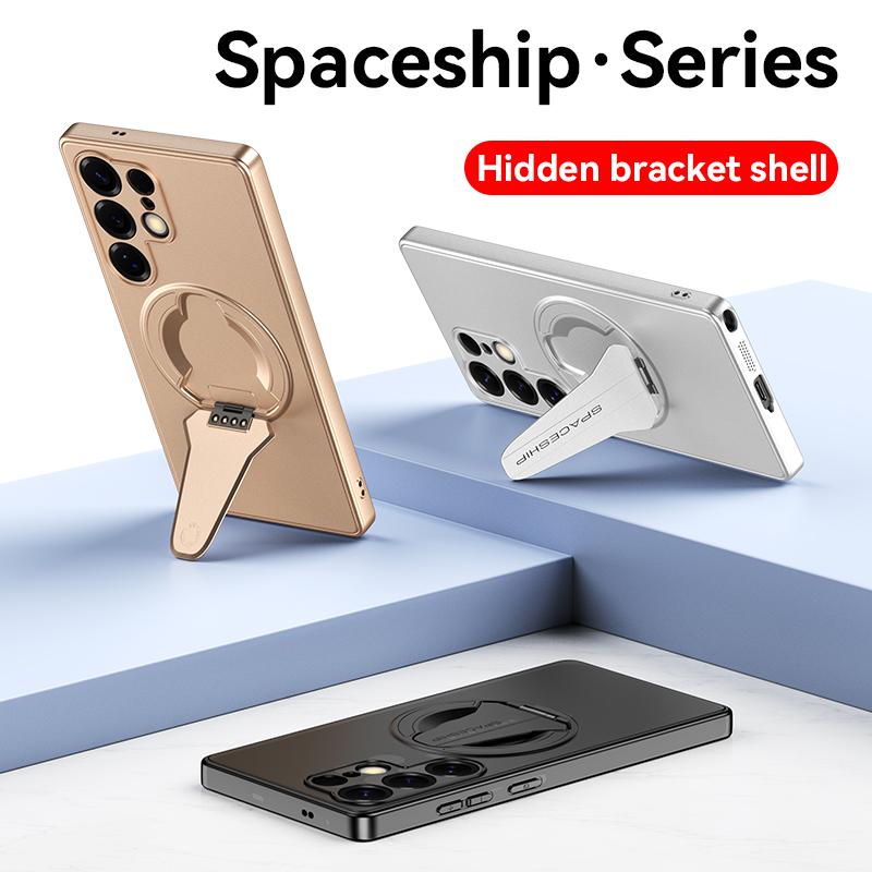 KEYSION Magnetic Phone Case for Samsung S25 Ultra 5G S25+ Metal Paint Upright Kickstand Shockproof Cover for Galaxy S25 Edge 5G