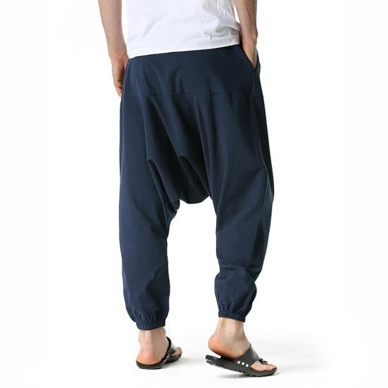 Drop Slacks Deep Crotch Mid-Rise Drawstring Elastic Waistband with Large Capacity Pockets Loose