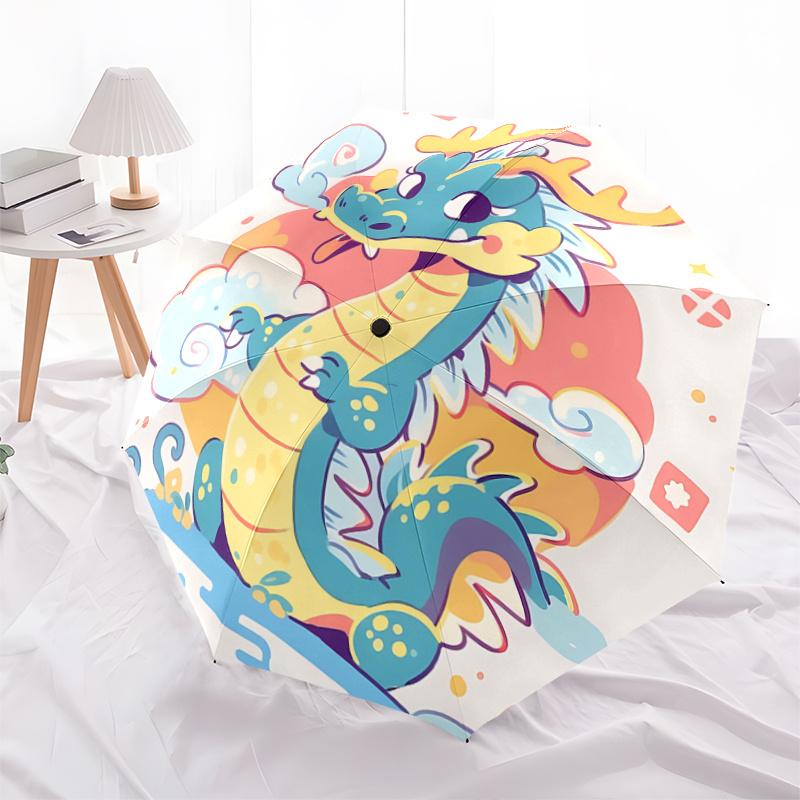 

1pc Colorful Cartoon Dragon Automatic Opening and Closing Umbrella - Lightweight 3-Fold Design, Suitable for Fans, Travel, Daily Use, Interesting Shap