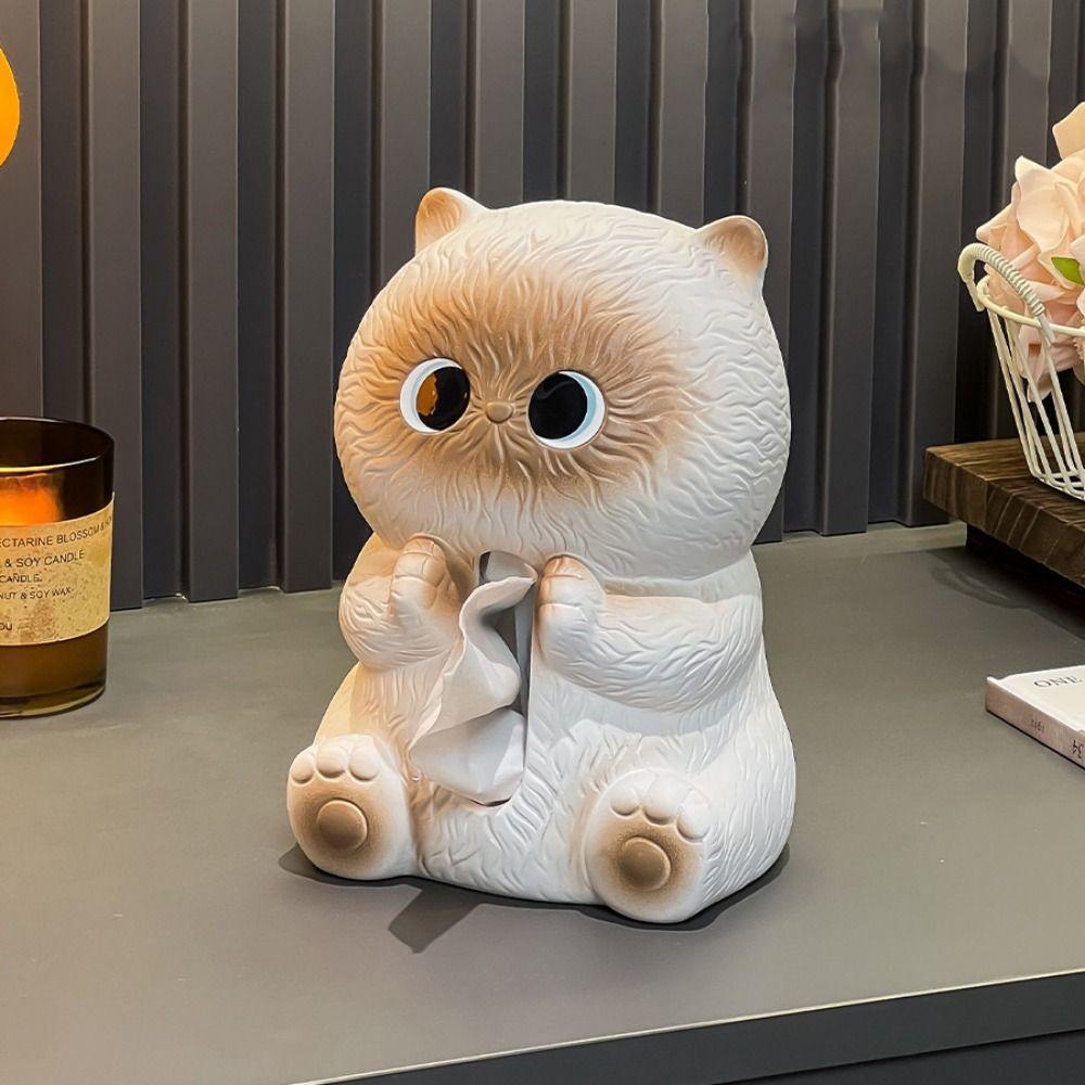 Storage Tube Ceramic Cat Tissue Box Kawaii Modern Napkin Dispenser Decorative Towel Organizer Living Room