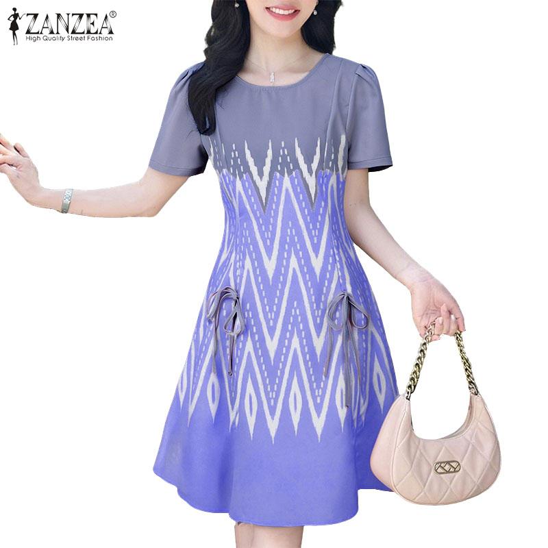 

ZANZEA Women Summer Print Casual Round Neck Short Sleeve Dress S рожевий