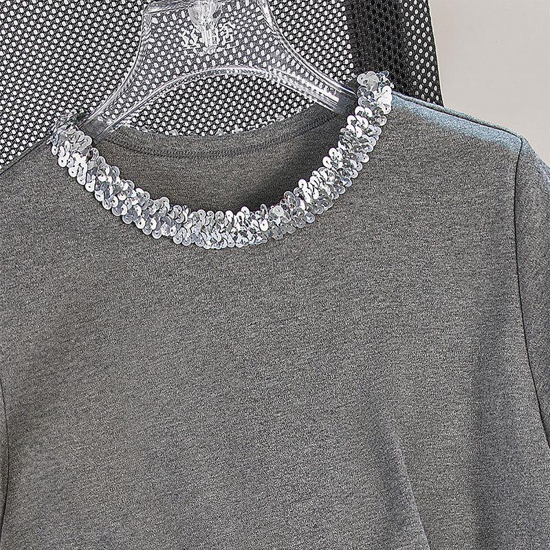 Sibaishe Women's Sequin Short Sleeve Round Neck T-Shirt