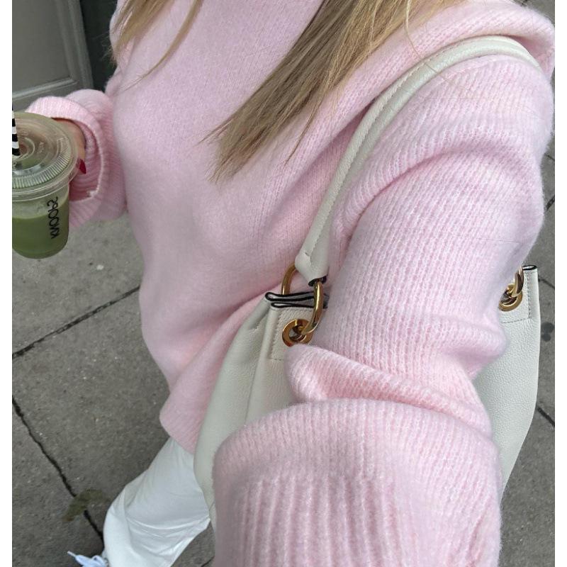 2023 Winter Solid Color Sweet Round Neck Pullover Sweater