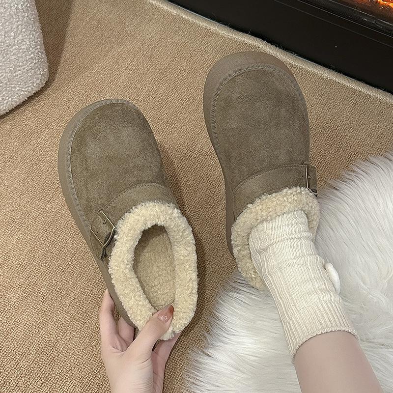 Thick-bottomed Outer Wear Bag Head Boken Wool Slippers Women's 2025 Autumn and Winter New Light Matte Leather Lamb Wool One-word Drag