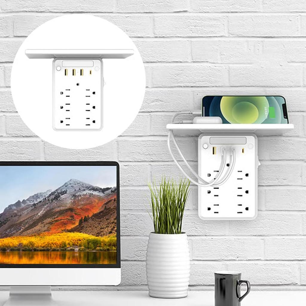 10-in-1 Wall Multi-Plug Outlet with Night Light,  Mountable Outlet Extender 8 AC Outlets, 4 USB Ports