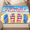 Patriotic Flip Flop Welcome Doormat American Flag Stripe Star Beach Wave Print Summer Coastal Entry Floor Mat