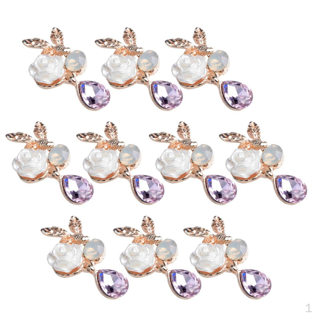 10 Pieces Alloy Crystal Rose Flower Flatback Buttons Jewelry Making Findings 24mm