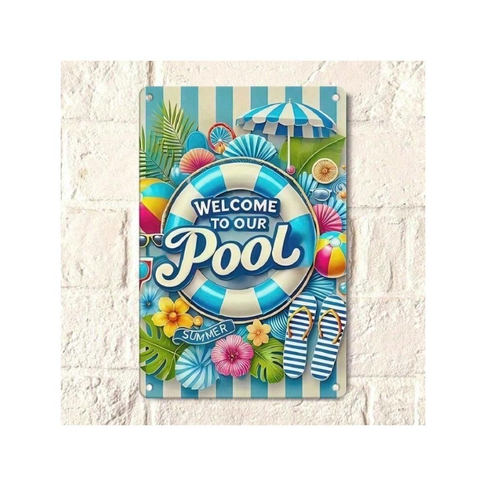Welcome To Our Pool Retro Metal Sign Wall Art Decor