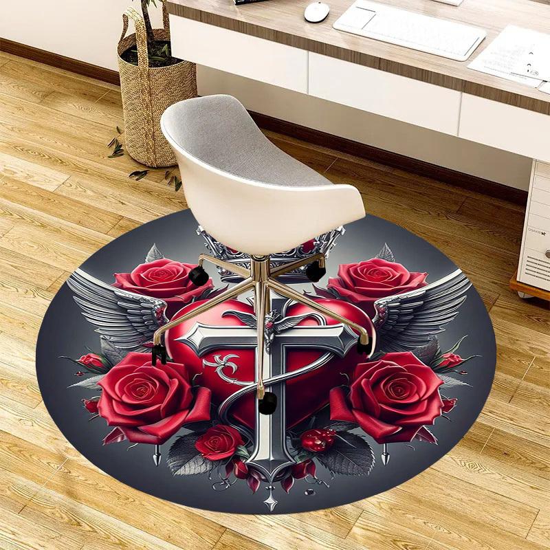 1pc Office Carpet Chair Mats Heart with Crown and Roses Perfect for Decorating Office Chairs, Living Rooms, Or Bedrooms