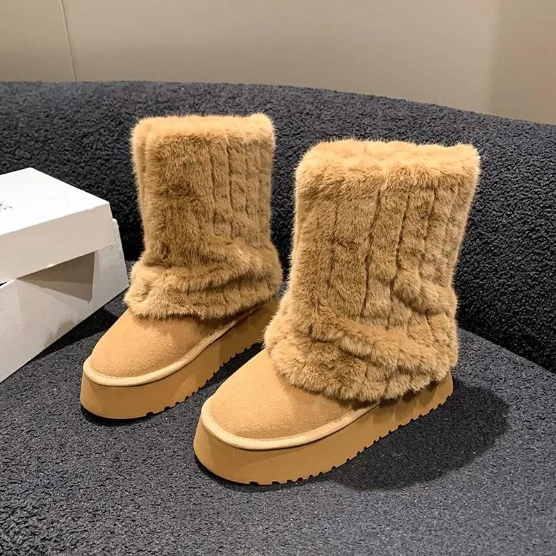 Fashion Thickened Plush Mid-calf Snow Boots for Women Warm Round Parker Winter Fashion Casual Snow Boots