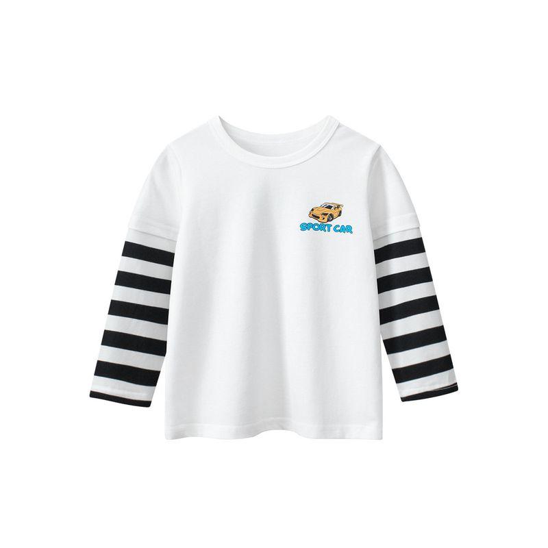 27Kids Children s Clothing Spring and Autumn Boys  Long-Sleeved T-Shirt Tops Children s Car Fake Two-Piece Base Shirt Baby Clothes 3A 015m White 140