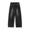 Men Loose Fit Washed Denim Jeans American Vintage Side Split Tapered Long Pants
