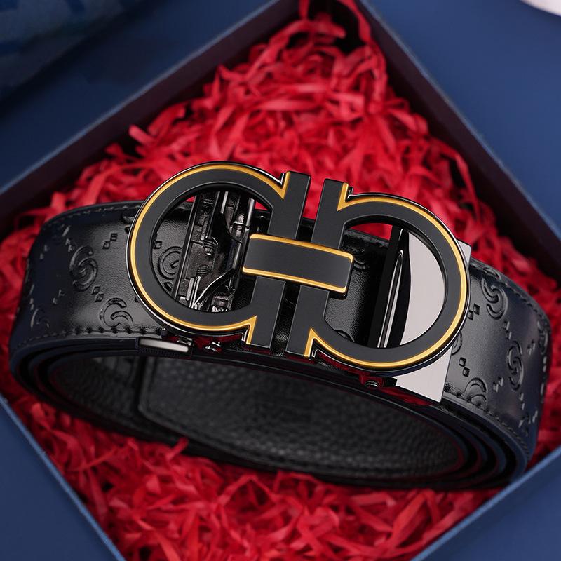 Men'S Belt Leather Travel Business Belt Simple Casual Versatile Automatic Buckle Belt High-End New Model