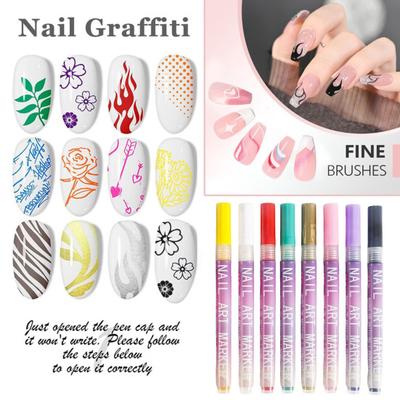 1 Set 12 Colors Nail Art Pens DIY Gel Nail Art Acrylic Paint Markers Quick Dry Graffiti Dotting Point Liner Pens Nail Art Drawing Painting Tools