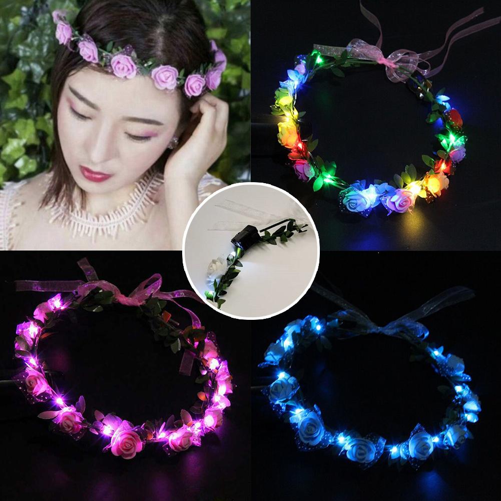Hawaii LED Licht Leuchtendes Stirnband Künstliche Blume Leuchten Leuchtende Girlande Krone Kranz Hochzeit Haarband Frauen Mädchen Kopfschmuck